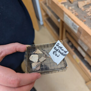 Burned redware ceramic sherds found in the excavations south of the Archaearium