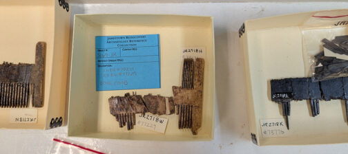 Three of the bone combs in the Jamestown collection