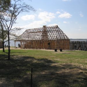 Reconstructed wooden barracks frame