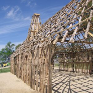 Reconstructed wooden barracks frame